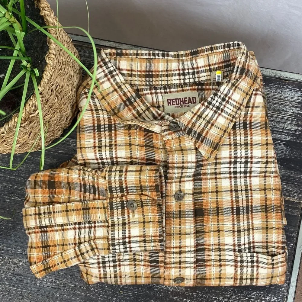 RedHead Men's Brown & Black Flannel Long Sleeve Plaid Checks Button Shirt 2XLT